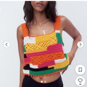NWOT Sz S Zara Boho Multicolor Crochet Crop Top